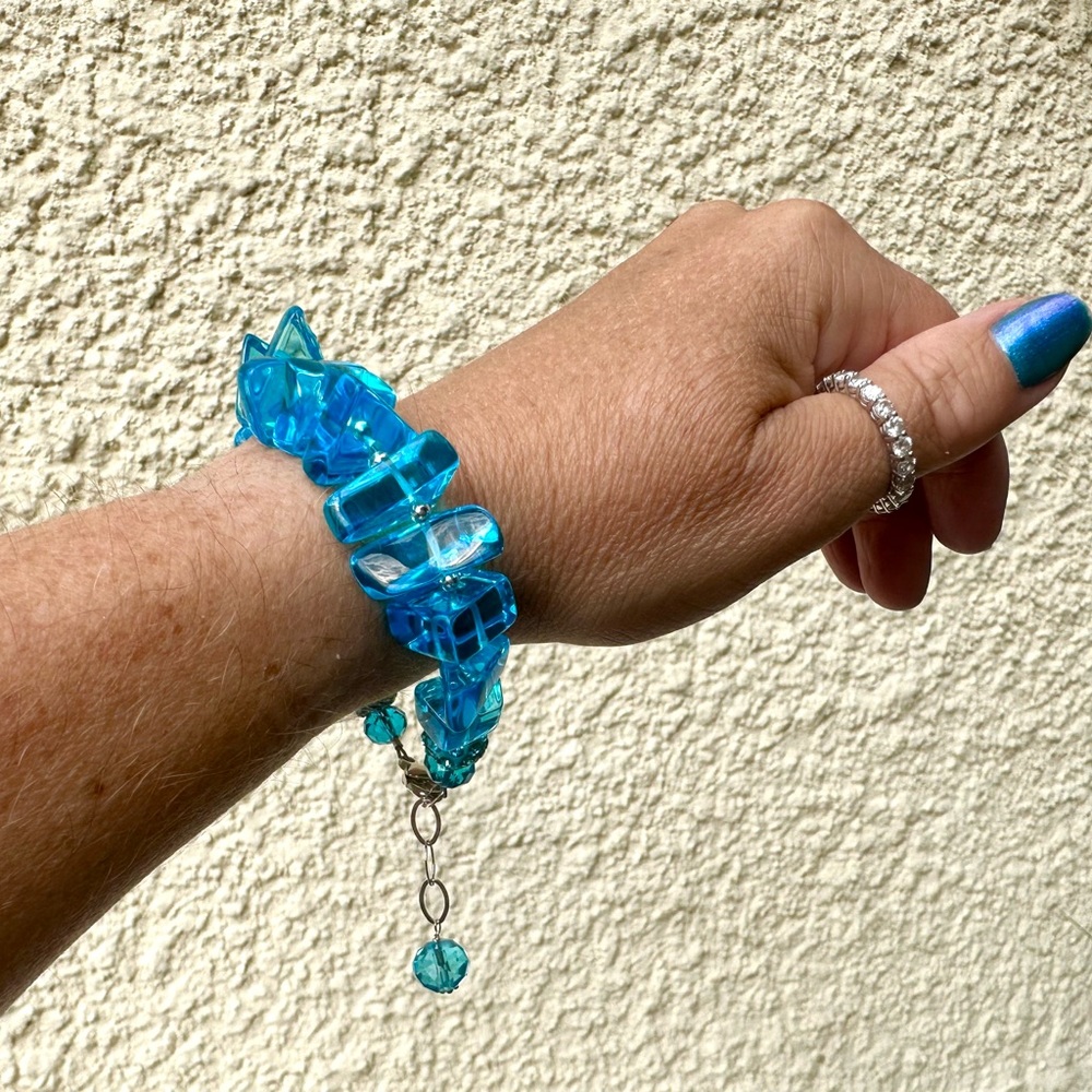 Chunky Blue Crystal Bracelet, Sterling Silver, Adjustable, Handmade Jewelry